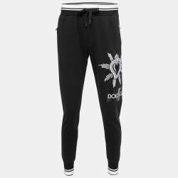 Pre Owned Dolce & Gabbana Black Cotton Heart Embroidered Joggers M