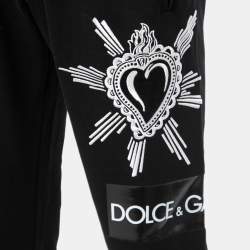 Dolce & Gabbana Black Cotton Heart Embroidered Joggers M