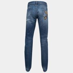 Pre Owned Dolce & Gabbana Blue Distressed Ripped Denim Classic Jeans XL Waist 36"