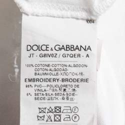Pre Owned Dolce & Gabbana White Cotton Sequined Logo Print T-Shirt XS