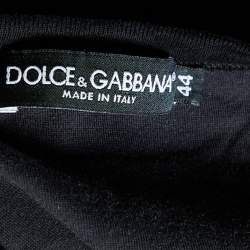 Pre Owned Dolce & Gabbana  Grey & Black Striped Floral Printed Cotton Round Neck T-Shirt XS