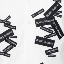 Pre Owned Dolce & Gabbana White Cotton Label Logo Patch Detail Gold Fit Shirt M