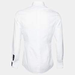 Pre Owned Dolce & Gabbana White Cotton Label Logo Patch Detail Gold Fit Shirt M