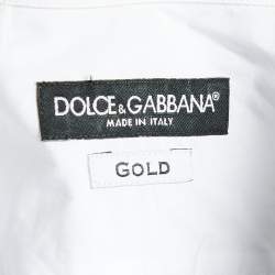 Pre Owned Dolce & Gabbana White Cotton Label Logo Patch Detail Gold Fit Shirt M