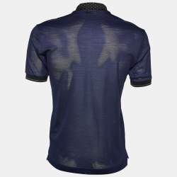 Pre Owned Dolce & Gabbana Navy Blue Knit Polka Dot Collar Detail Polo T-Shirt S
