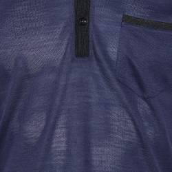 Pre Owned Dolce & Gabbana Navy Blue Knit Polka Dot Collar Detail Polo T-Shirt S