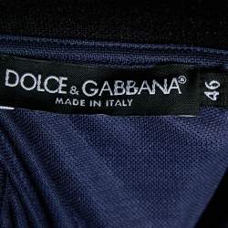 Pre Owned Dolce & Gabbana Navy Blue Knit Polka Dot Collar Detail Polo T-Shirt S