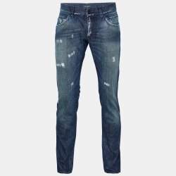 Pre Owned Dolce & Gabbana Navy Blue Denim Distressed Jeans M