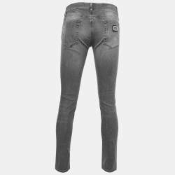 Pre Owned Dolce & Gabbana Grey Distressed Denim Gold Stretch Jeans M Waist 34"