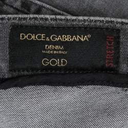 Pre Owned Dolce & Gabbana Grey Distressed Denim Gold Stretch Jeans M Waist 34"