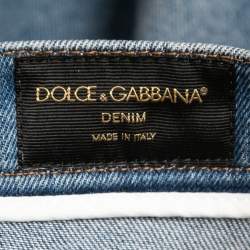 Pre Owned Dolce & Gabbana Blue Washed Distressed Denim Shorts M