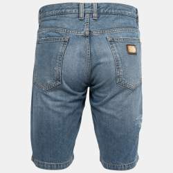 Pre Owned Dolce & Gabbana Blue Distressed Denim Bermuda Shorts M