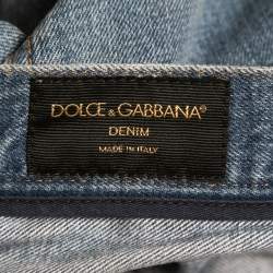 Pre Owned Dolce & Gabbana Blue Distressed Denim Bermuda Shorts M