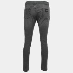 Pre Owned  Dolce & Gabbana Grey Washed Distressed Denim Skinny Jeans Waist 35