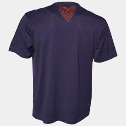 Pre Owned Dolce & Gabbana Navy Blue Crystal Horse Print Cotton Distressed T-Shirt XL