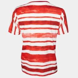 Pre Owned Dolce & Gabbana Red Striped Monkey Printed Cotton Knit T-Shirt XL