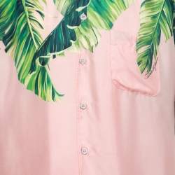 Pre Owned Dolce & Gabbana Pink Tropical Printed Silk Short Sleeve Shirt M