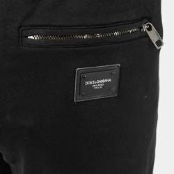 Pre Owned Dolce & Gabbana Black Cotton Knit Zip Detail Track Pants 5XL