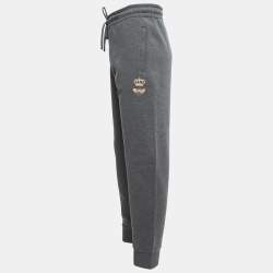 Pre Owned Dolce & Gabbana Grey Bee Embroidered Cotton Knit Zip Detail Jogger Pants 5XL