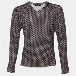 Pre Owned Dolce & Gabbana Multicolor Printed Virgin Wool V-Neck Pullover L