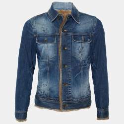 Pre Owned Dolce & Gabbana Blue Denim & Fur Lined Jacket S