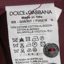 Pre Owned Dolce & Gabbana Burgundy Cotton Velvet Trimmed Button Front Full Sleeve Shirt M