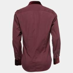 Pre Owned Dolce & Gabbana Burgundy Cotton Velvet Trimmed Button Front Full Sleeve Shirt M