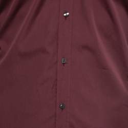 Pre Owned Dolce & Gabbana Burgundy Cotton Velvet Trimmed Button Front Full Sleeve Shirt M