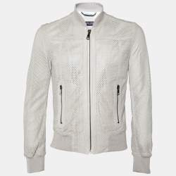 Perforated leather bomber jacket with GG