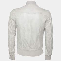 Pre Owned Dolce & Gabbana Beige Perforated Lambskin Leather Bomber Jacket S