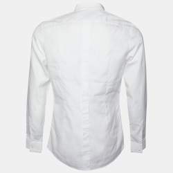 Pre Owned Dolce & Gabbana White Cotton Lace Ruffle Trim Tuxedo Shirt M