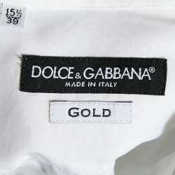 Pre Owned Dolce & Gabbana White Cotton Lace Ruffle Trim Tuxedo Shirt M