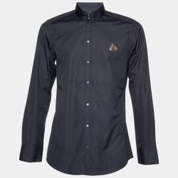 Pre Owned Dolce & Gabbana Black Cotton Bee Embellished Gold Fit Shirt L