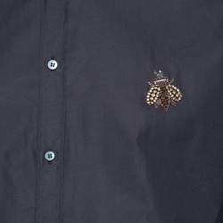 Pre Owned Dolce & Gabbana Black Cotton Bee Embellished Gold Fit Shirt L