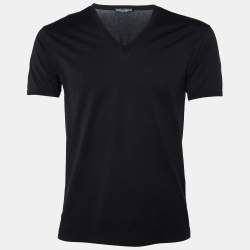 مملوكة مسبقًا Dolce & Gabbana Black Cotton Knit V-Neck T-Shirt XS