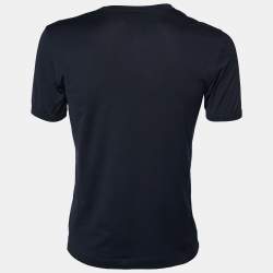 Pre Owned Dolce & Gabbana Navy Blue Cotton Knit Owl Embellished V-Neck T-Shirt S