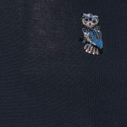 Pre Owned Dolce & Gabbana Navy Blue Cotton Knit Owl Embellished V-Neck T-Shirt S