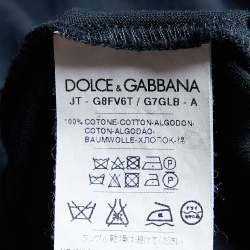 Pre Owned Dolce & Gabbana Navy Blue Cotton Knit Owl Embellished V-Neck T-Shirt S