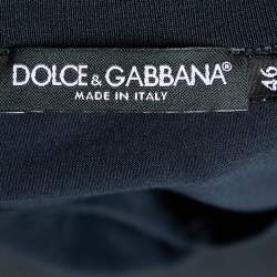 Pre Owned Dolce & Gabbana Navy Blue Cotton Knit Owl Embellished V-Neck T-Shirt S