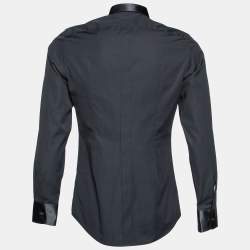 Pre Owned Dolce & Gabbana Black Cotton & Silk Paneled Gold Fit Shirt M