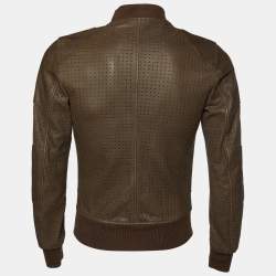 Pre Owned Dolce & Gabbana Brown Perforated Leather Zip Front Jacket XS