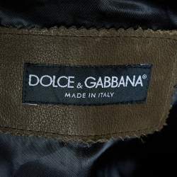 Pre Owned Dolce & Gabbana Brown Perforated Leather Zip Front Jacket XS