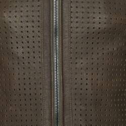 Pre Owned Dolce & Gabbana Brown Perforated Leather Zip Front Jacket XS