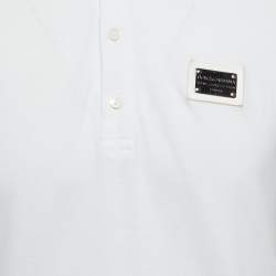 Pre Owned Dolce & Gabbana White Cotton Pique Polo T-Shirt M