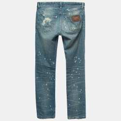 Pre Owned D&G Blue Washed & Distressed Denim Straight-Leg Jeans S Waist 31"