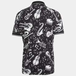 Pre Owned Dolce & Gabbana Black Music Print Cotton Pique Polo T-Shirt XL