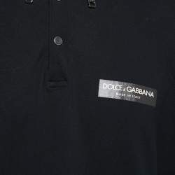 Pre Owned Dolce & Gabbana Black Cotton Pique Zip Detail Polo T-Shirt XL