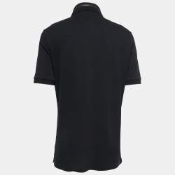 Pre Owned Dolce & Gabbana Black Cotton Pique Zip Detail Polo T-Shirt XL