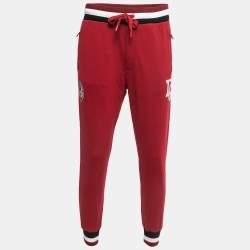 Pre Owned Dolce & Gabbana Red Logo Print Cotton Knit Joggers L