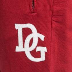 Pre Owned Dolce & Gabbana Red Logo Print Cotton Knit Joggers L
